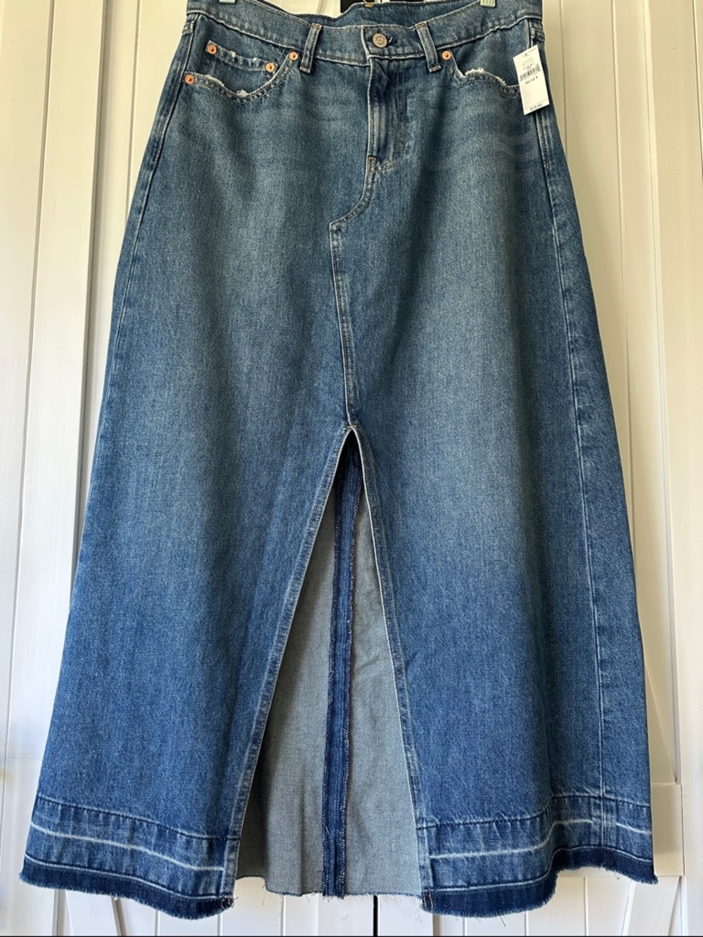 GAP Denim Front-Slit Maxi Skirt in Medium Indigo